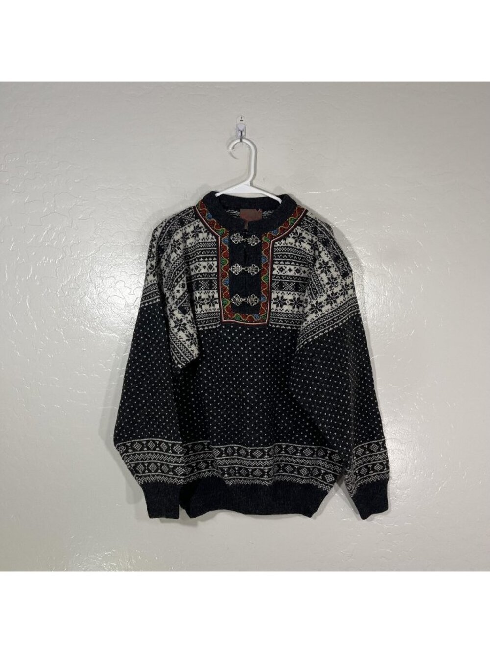Christiania Sweater Womens Small Gray Wool Fair Isle Ski Crewneck Pullover Knit